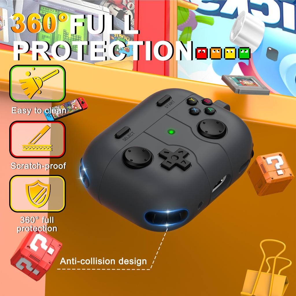 for Airpods Pro 3 Case with Keychain Soft Silicone Protective Classic Game Console Design Case Cover for Airpods Pro 3 (Black)