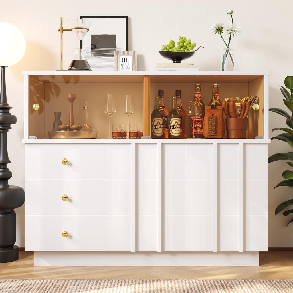 Sideboard Küchenschrank Glastüren 3 Schubladen 2 Türen Moderne Buffetschrank viel Stauraum Beistellschrank Esszimmer Wohnzimmer Schwarz 120cm
