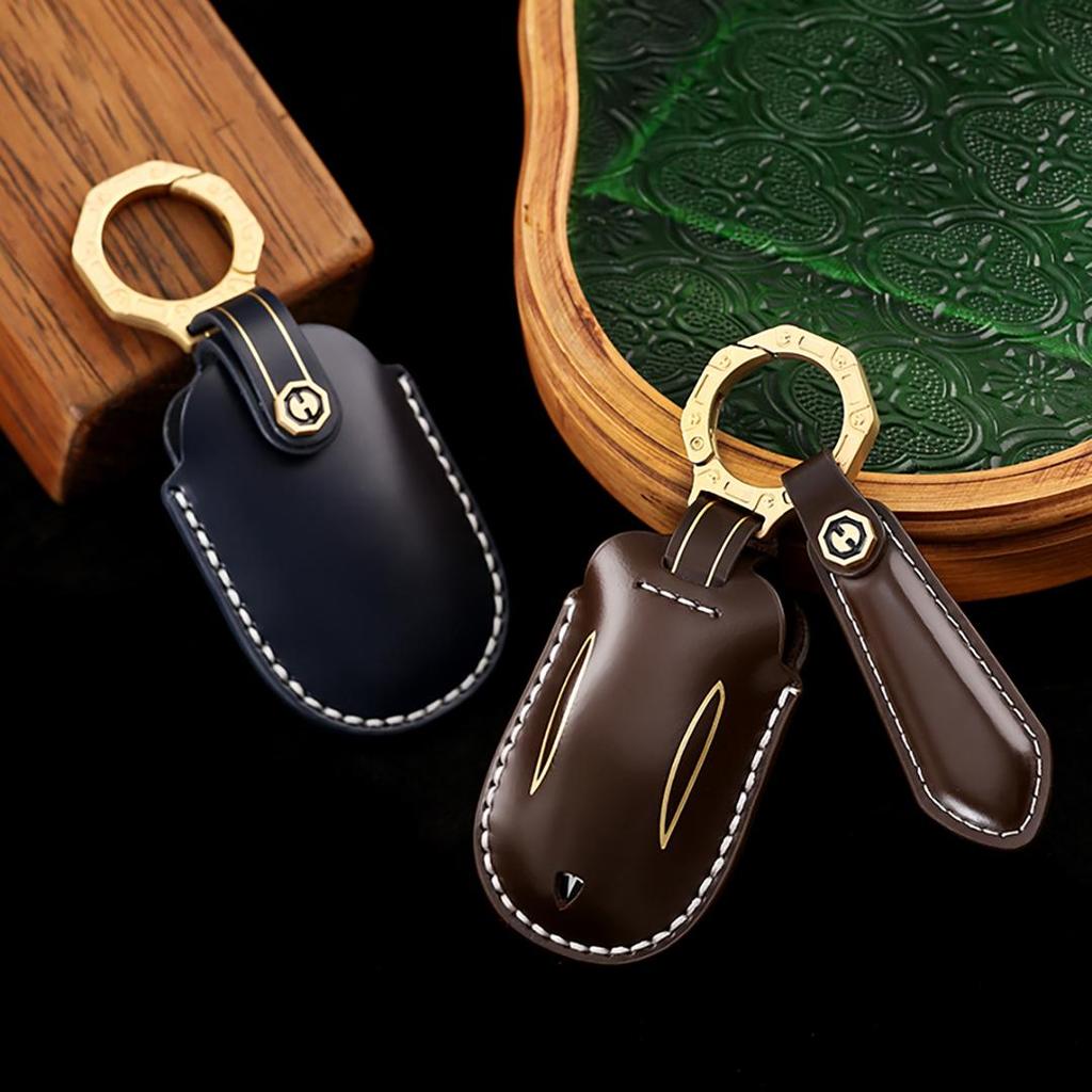 Suitable for Tesla Model Y/3/X Handmade Cowhide High-End Car Key Cover Keychain Car Key Case