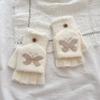 Bow Flip Knitted Gloves New Plush Thickened Cold Proof and Warm Student Fingerless Versatile Cartoon Trend