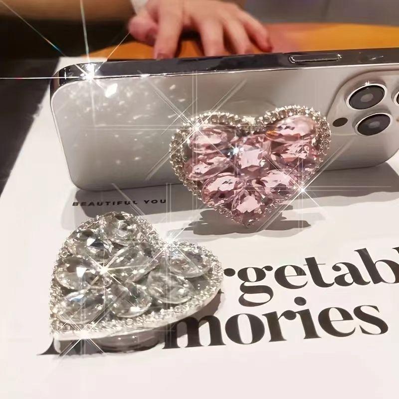 Elegant Heart-Shaped Diamond-Inlaid Foldable Desktop Stand for Binge-Watching