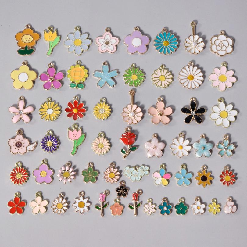 Different Random Mix Enamel Flower Charms For Jewelry Making Supplies Cute Tulip Tulip Rose Flowers Plant Charm Pendant Breloque