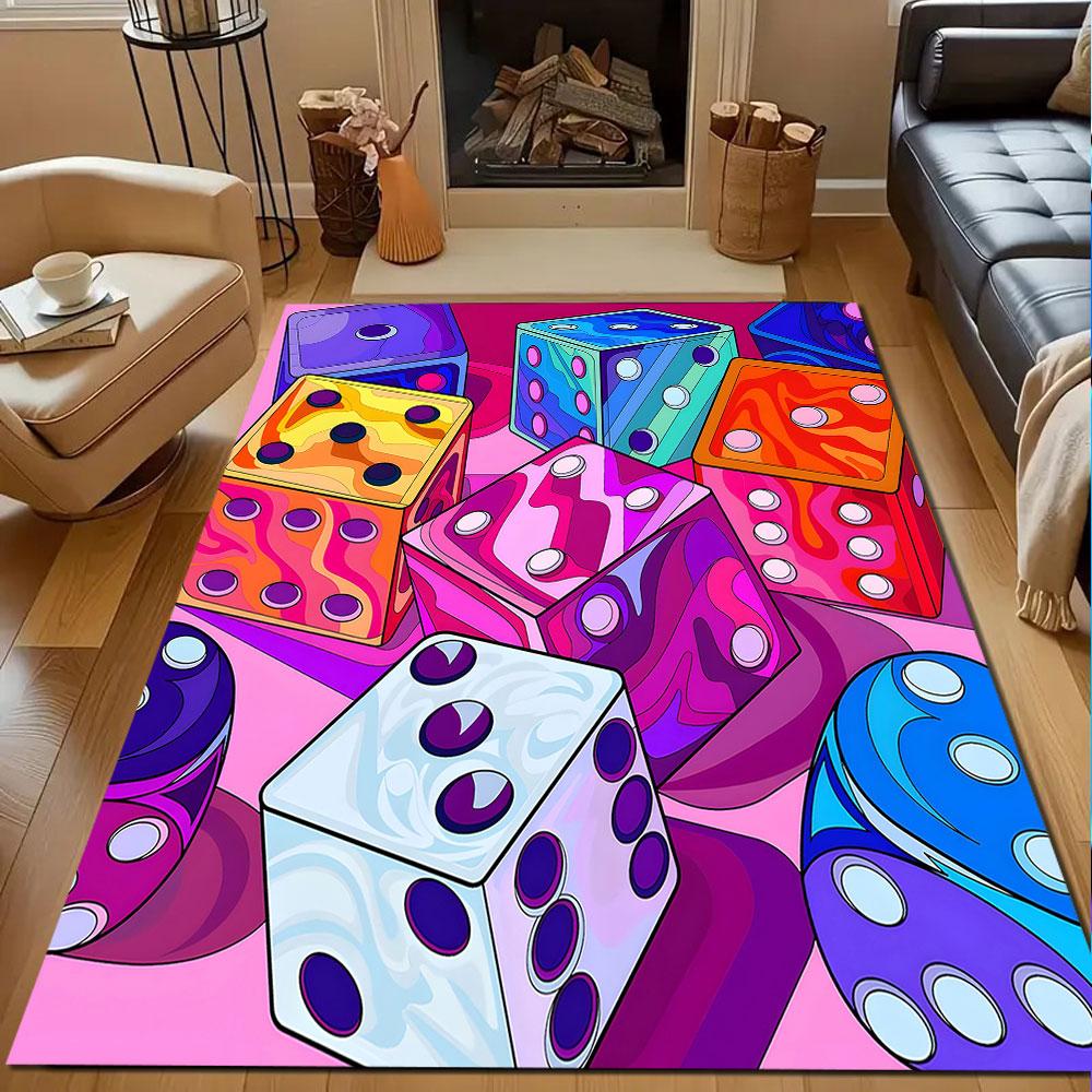 Colorful Abstract Dice Pattern Design Patterned Carpet, Non Slip Mat Suitable for Living Room and Bedroom Sofas