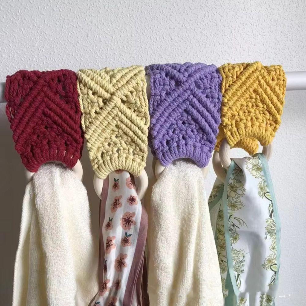 Boho Style Crochet Towel Ring Hand-woven Towel Storage Rack Dish Towel Holder  Pendant Store