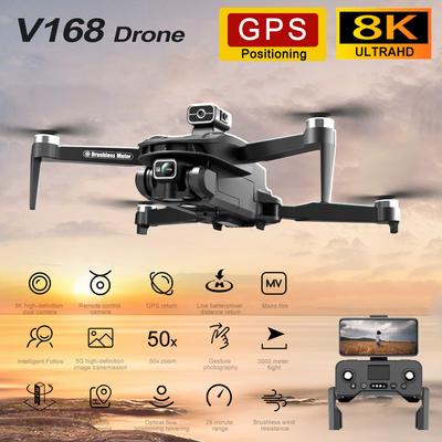 V168 PRO Drones GPS Profesional 8K com câmera HD FPV 5G Wifi Brushless Motor Dobrável RC Quadcopter Dron para evitar obstáculos