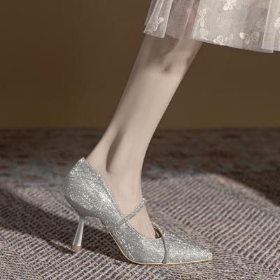 Women's Fashion Luxury Rhinestone Pumps Women New Spring Silver High Heel Sexy Pointed Pumps Elegant Party Ladies Wedding Shoes