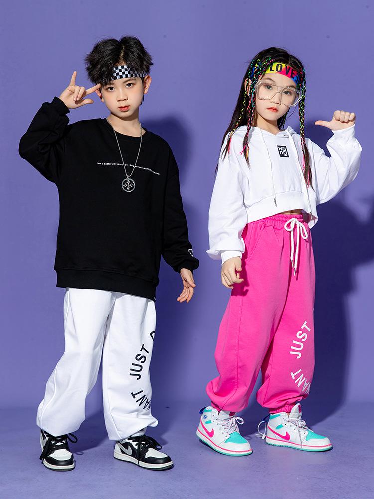 Kids' Hip Hop Dance Outfits: Boys & Girls Spring/Autumn Performance Wear with Crop Tops and Sweatpants