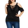 Fashion Womens Plus Size Lace Solid Cold Shoulder Cowl Neck T-shirt Tops Blouse
