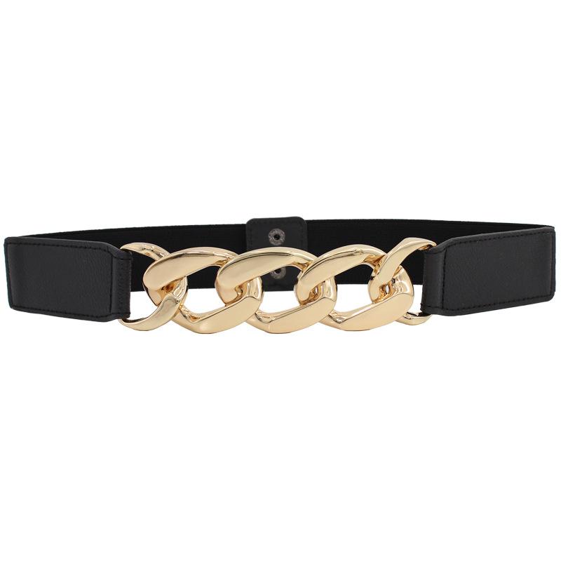 Elastic Belt Women'S 8-Character Metal Chain Snap Buckle With Dress Coat Suit Temperament Elastic Waist Seal