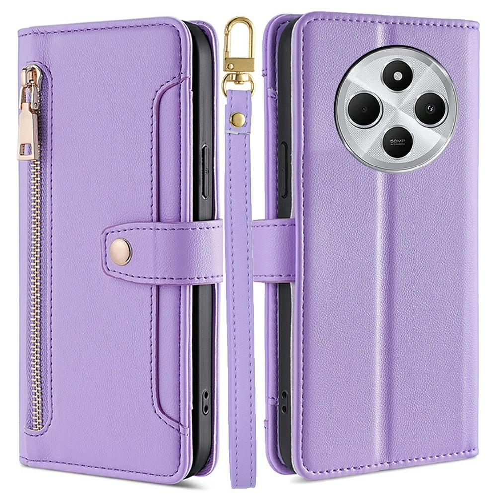 Leather Case for Xiaomi Redmi 14C 4G/14R 5G/Poco C75 4G/A4 5G Zipper Pocket Wallet Phone Cover with 2 Straps