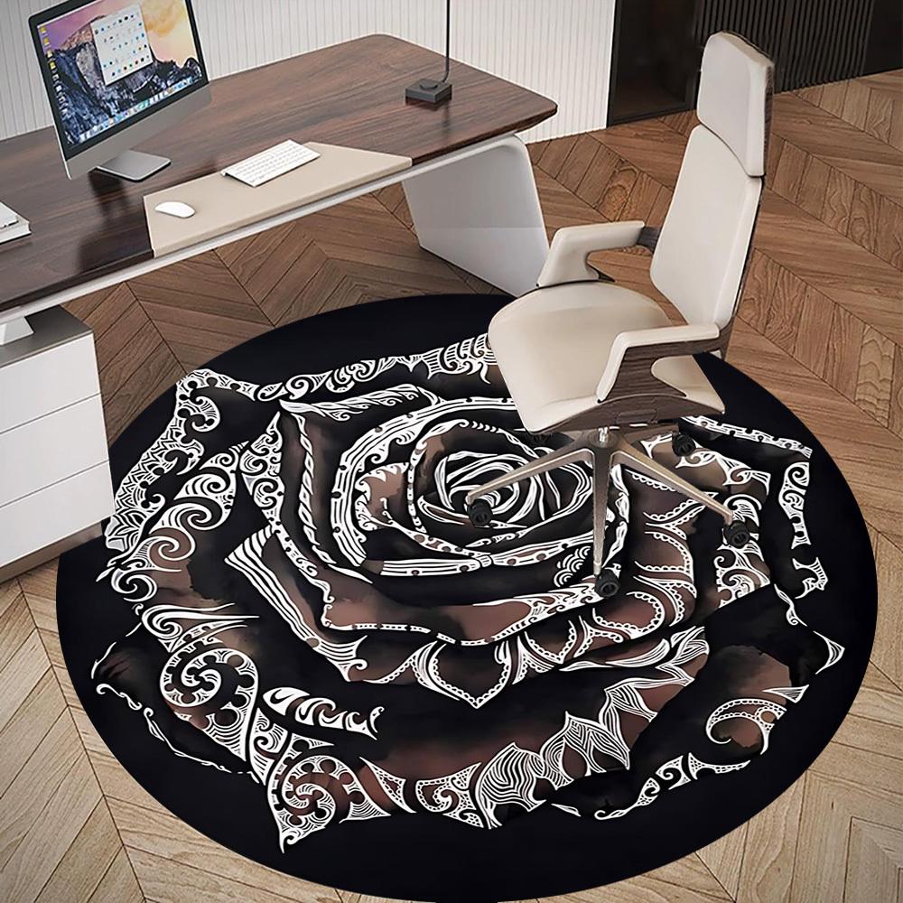 1pc Rose Pattern Round Chair Mat Office Area Rug - Non-Slip, Floor Mat for Office, Bedroom, and Indoor Decor P127118