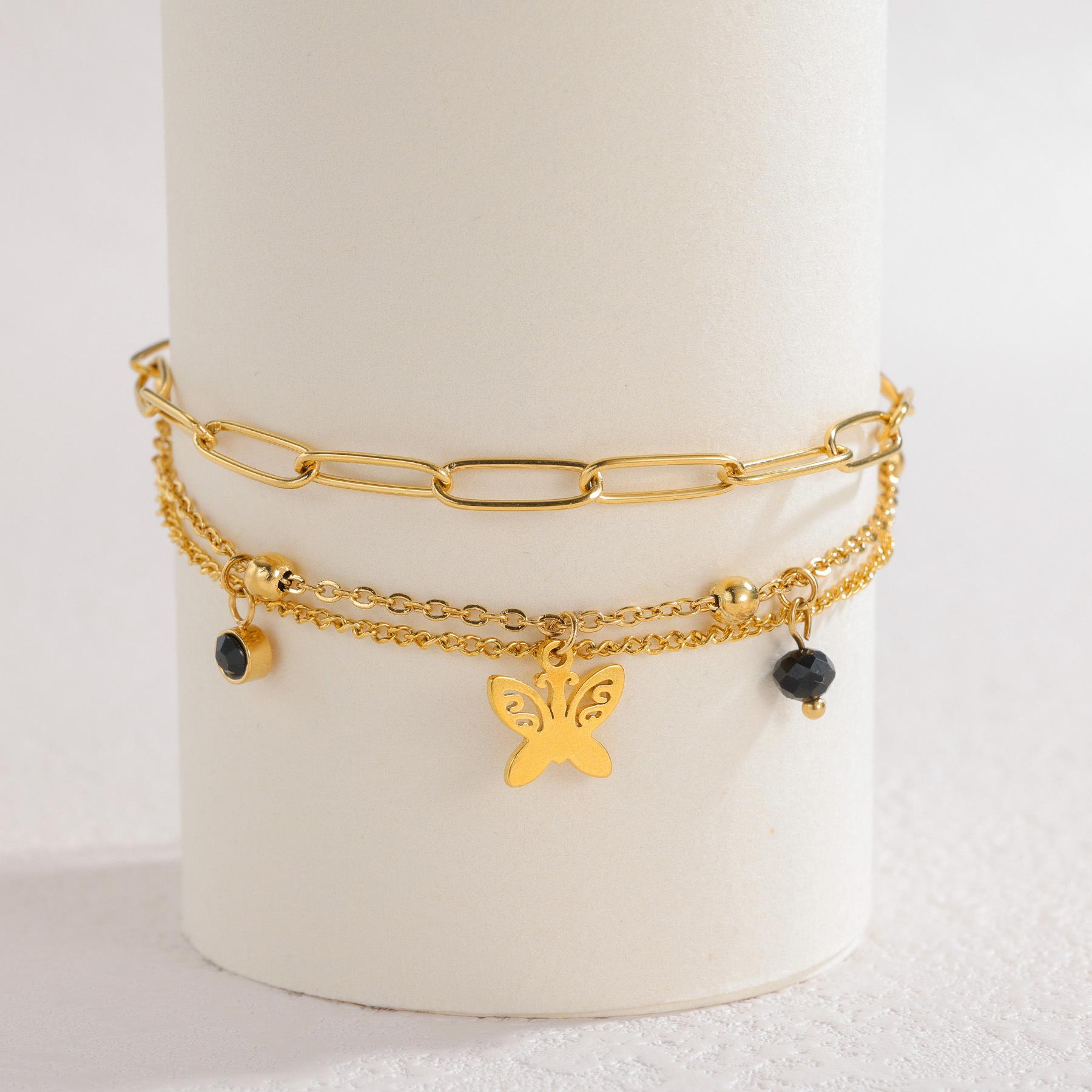 

Gold Multi-Layer Butterfly Wing Bracelet - Stainless Steel Fashion Jewelry for Women