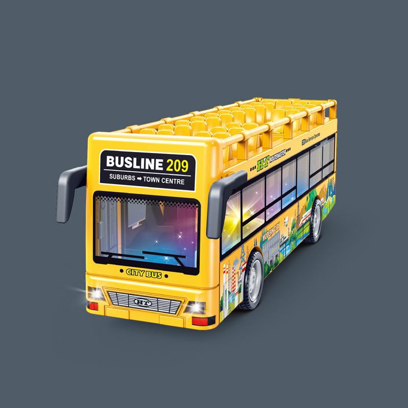 Sightseeing Plastic Bus With Sound And Light Functions Children Toy Inertia