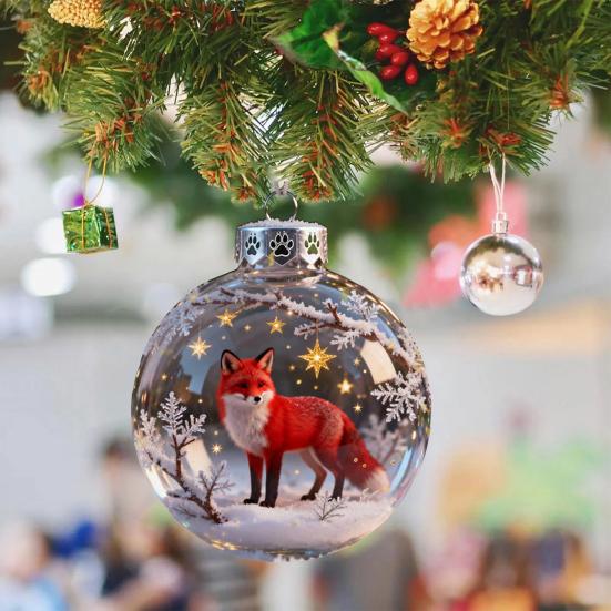3D Zvířecí Vánoční Dekorace Průhledná Plastová Vánoční Koule Závěsné Ozdoby s Třpytivými Hvězdnými Akcenty pro Zimní Svátky Dekorace na Stromek