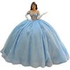 One Shoulder Wedding Dress Large Skirt Trailing Blue Sequin Evening Dress Bar Mitzvah Princess Dress