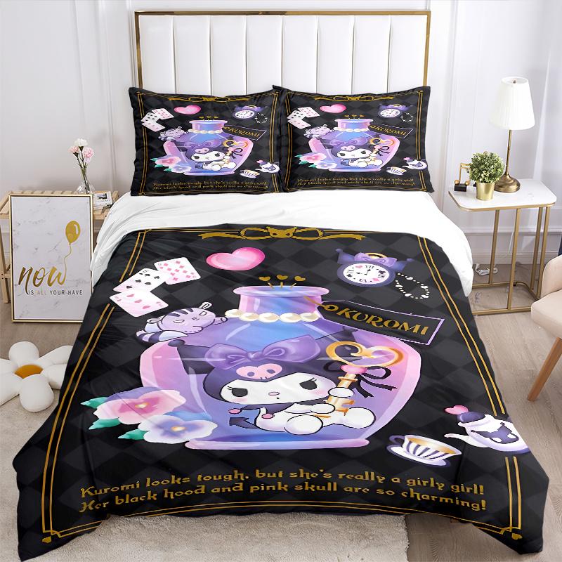 3pcs Kuromi's Enchanted Bottle Printed Bedding Set, Soft and Comfortable Quilt Cover for Bedroom, Guest Room (Not Included).S053