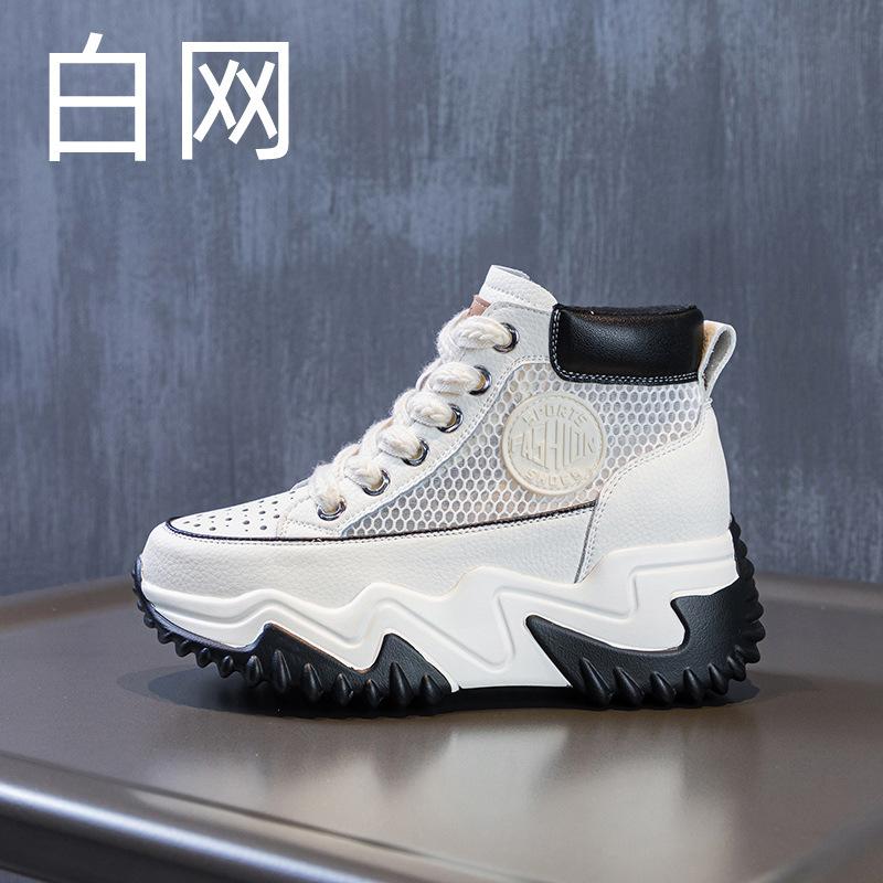Soil sandals women's leather summer new versatile breathable hollow heightening high-top casual white shoes tide