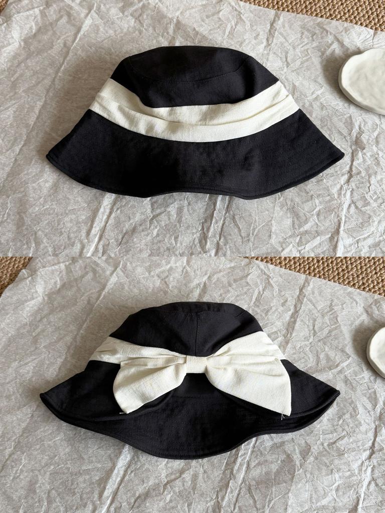 Elegant Bow-Tied Fisherman's Hat Women Side Slits Wide Brim, Face-Covering Design, Foldable, Cotton-Linen Blend, Sun Protection