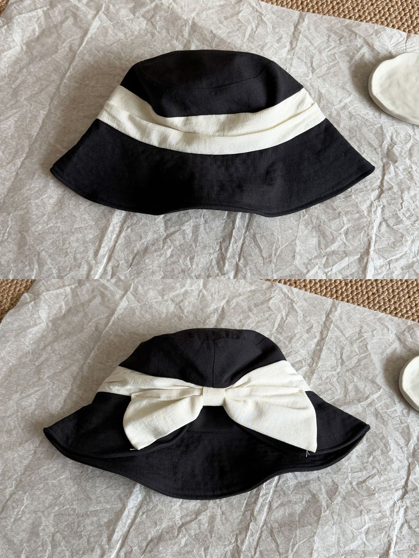

Elegant Bow-Tied Fisherman s Hat Women Side Slits Wide Brim, Face-Covering Design, Foldable, Cotton-Linen Blend, Sun Protection One Size