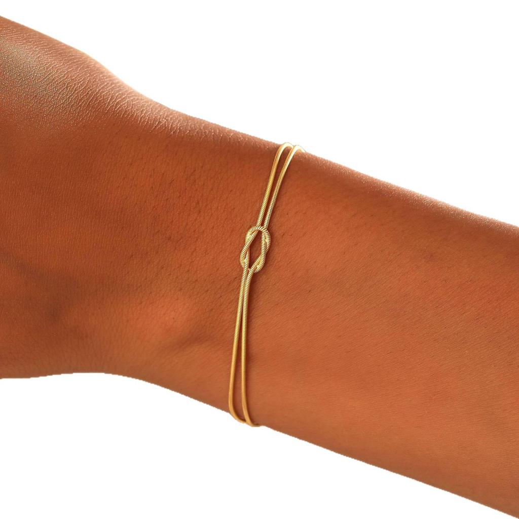 Elegant Titanium Steel Knotted Snake Bone Double Layer Bracelet for Women