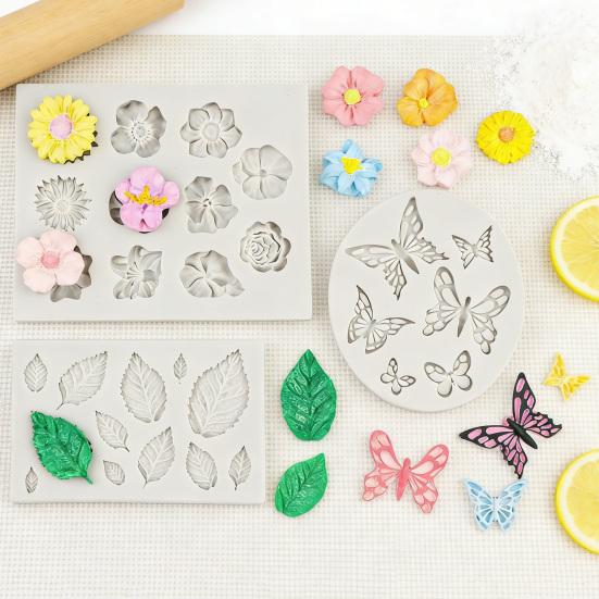 Yousheng 3Pcs Flower Leaf Butterfly Silicone Mold for Cake Decorating DIY Chocolate Candy Fondant Craft Baking Mold Flexible Easy Release Jelly