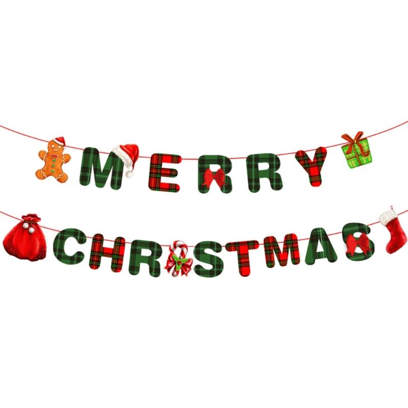 2 Pcs Christmas Party Decorations Santa Paper Banners Merry Christmas Banners for Outdoor Indoor Decoration