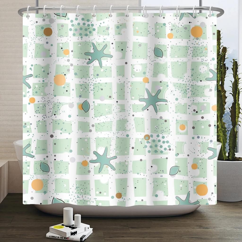 Nautical Coastal Shower Curtain Starfish Coral Seashell Beach Ocean Bathroom Curtain Underwater Marine Waterproof Bath Curtain