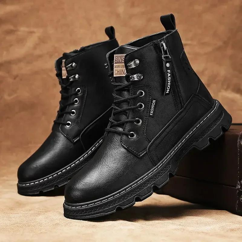 Fashion Ankle Short Barrel Male Shoes Brown Booties Black Men's Boots Y2k Offer In Promotion Retro Cheap Trendy 2025 New Offers Non Slip