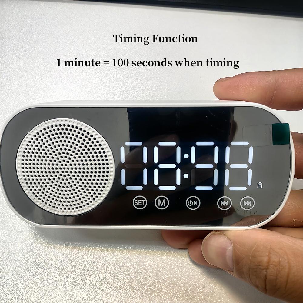 Réveil numérique à miroir LED, haut-parleur chronométré, horloge sans fil, double alarme, radio FM, horloge de table, haut-parleur sans fil, caisson de basses