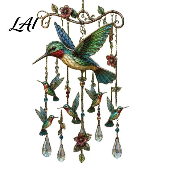 Weather-resistant Wind Chimes Hummingbird Chimes with Crystal Pendants Metal Outdoor Garden Rainbow A