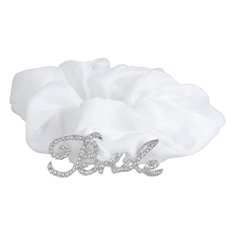 

Elegant White Hair Scrunchie for Bride Rhinestones Letter Bride Hairtie Bridal Shower To Have and To Hold Your Hair Back 1 білий