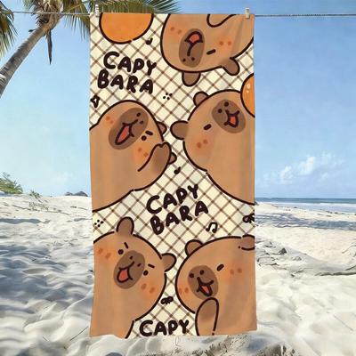 Serviette de Plage Capybara Mignonne Animal Kawaii Impression Plate Microfibre Serviette de Bain pour Enfants Adultes Essentiels d'Été Piscine Voyage