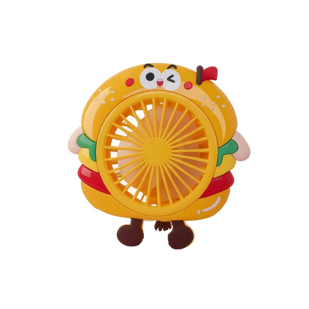 Portable Handheld Fan with Cute Hamburger and Fries Design USB Rechargeable One Speed Lightweight for Outdoor and Indoor Use
