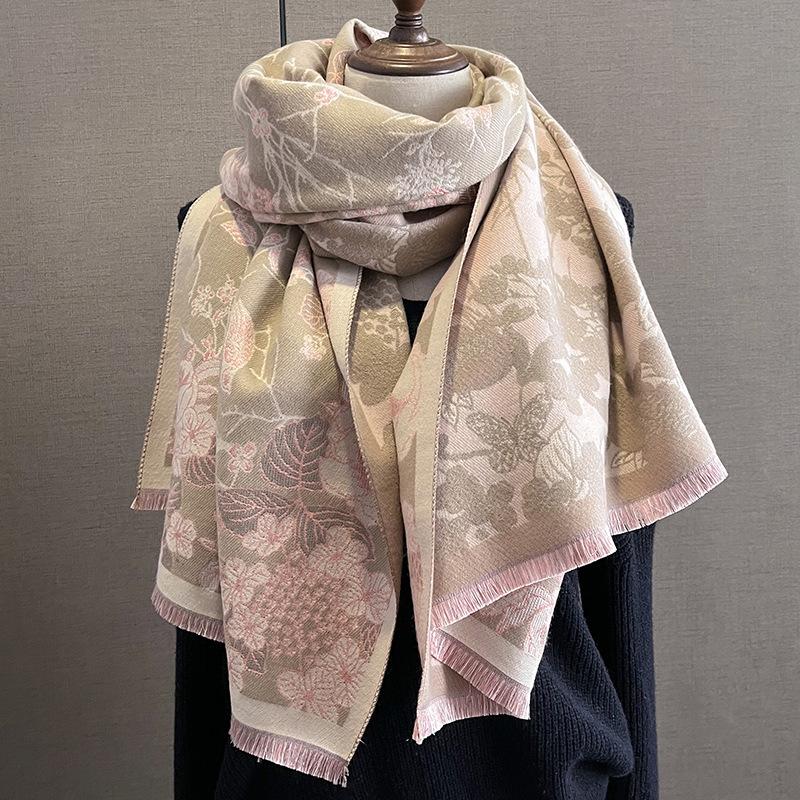 Women S Floral Pattern Faux Cashmere Scarf Winter Warm Fashionable Shawl
