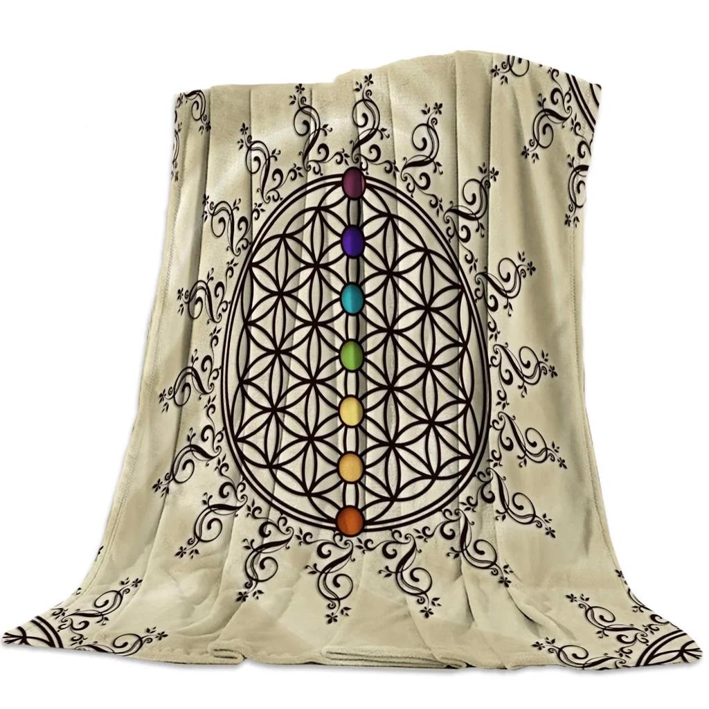 Flower of Life Sacred Geometry Star Cluster Flannel Blankets Print Mandala Religious Soft Throw Blankets for Sofa Plush Quilt