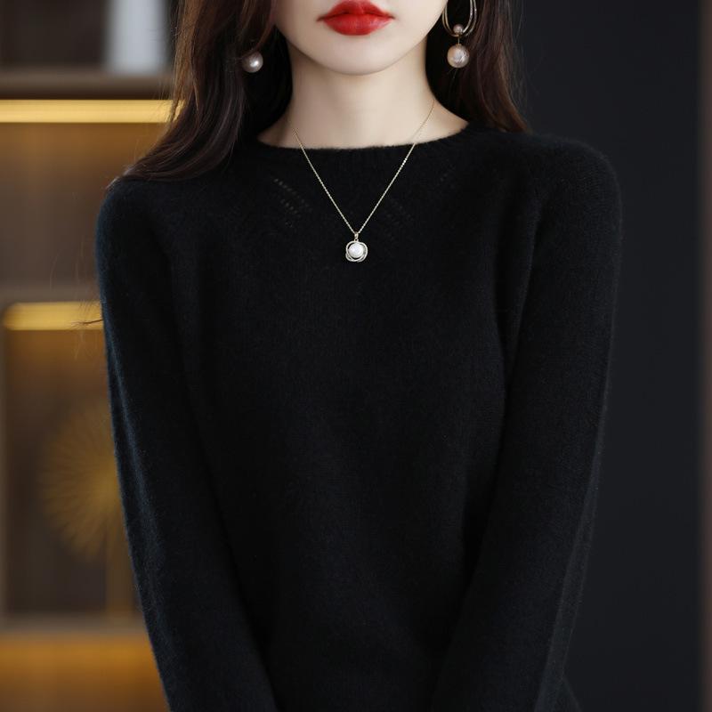 Sleeved Round Neck Sweater with Shoulder Sleeves Women's Autumn and Winter Loose Hollow Pullover Fashionable and Versatile Knit Sweater