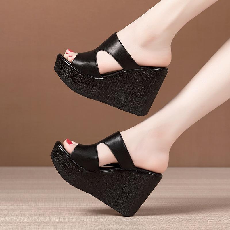 Super High Heel Wedge Cool Slippers Women's Summer New Muffin Thick Bottom Waterproof Table Fashionable Outer Wear Large Size Slippers