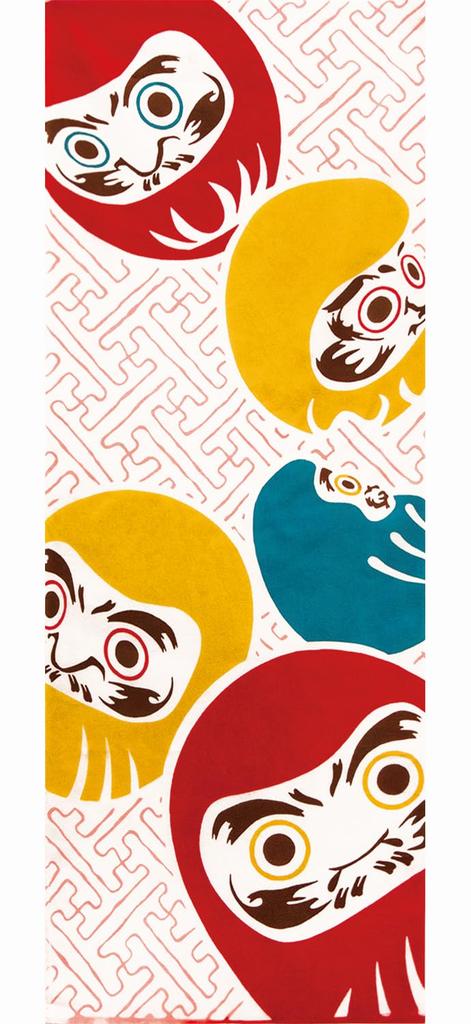 Prairie Dog Dyed Tenugui Towel with Japanese Pattern and Colorful Daruma by Wabunka [TE-505]