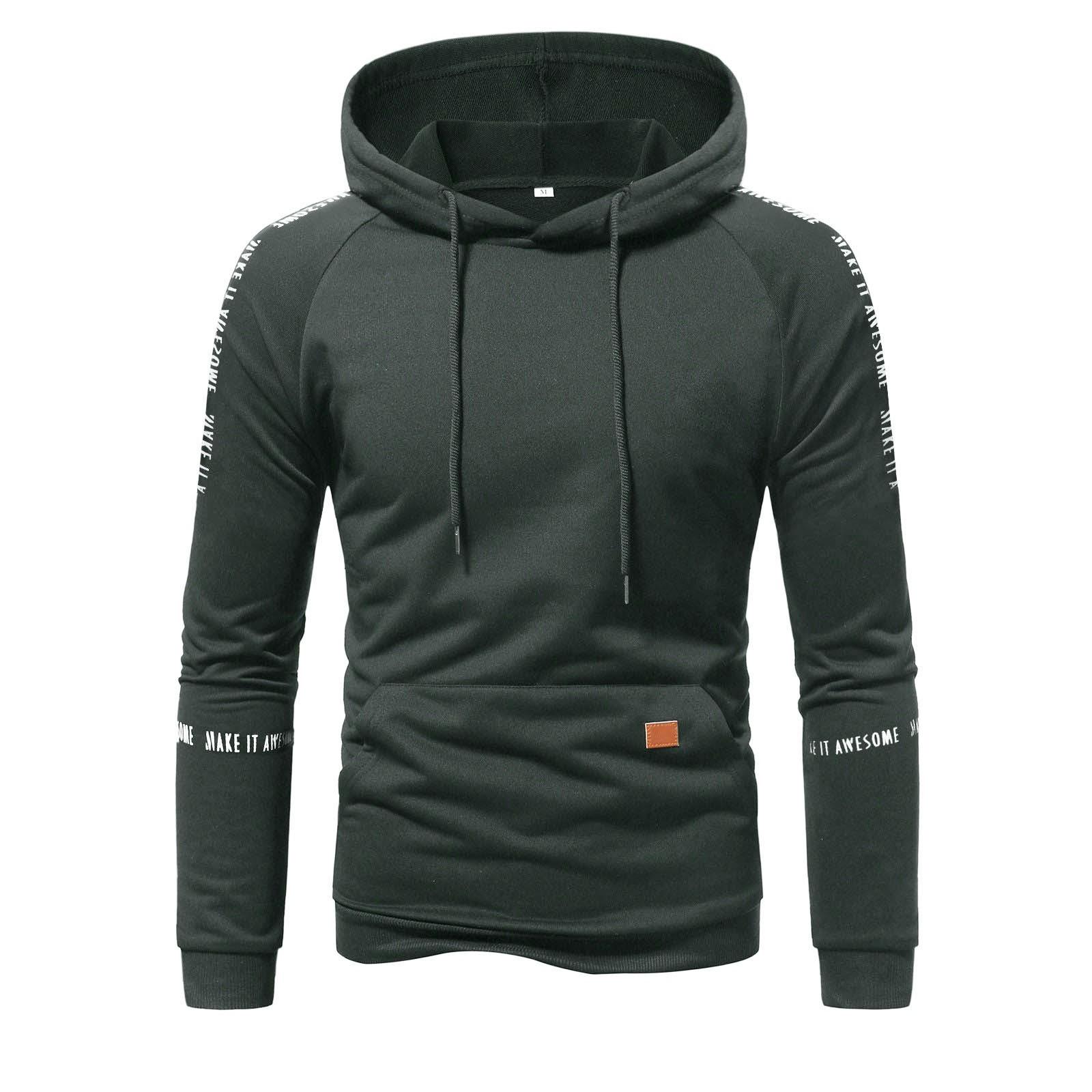 Мужская модная повседневная пуловер с длинным рукавом с капюшоном верхняя блузка XXXXL чёрный 2179₽