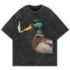 Cotton Vintage Washed YK Funny Smoking Duck Tshirt  Fashion MenWomen Retro Cool Meme Oversize Loose Acid Wash Tees Shirts