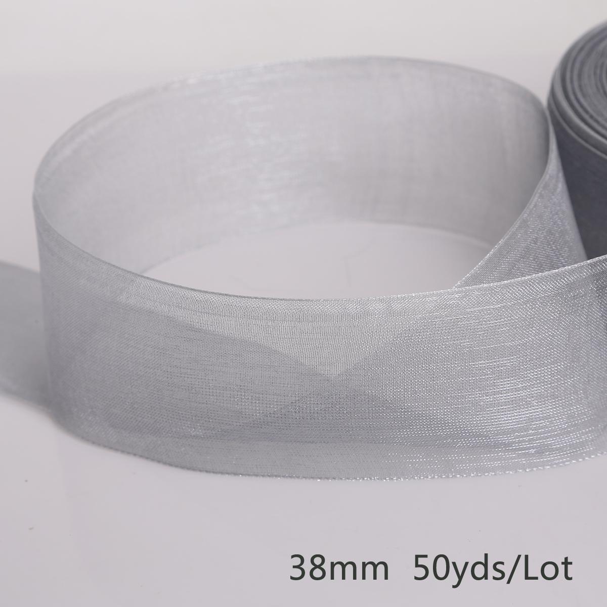 

50 ярдов/рулон, лента из ткани органзы, подарочная упаковка 38 мм для украшения вечеринки, свадьбы своими руками серый