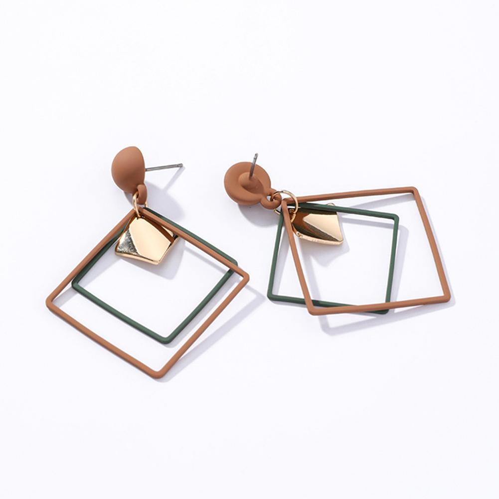 Women Unique Frosted Square Double Layer Geometry Pendant Earrings