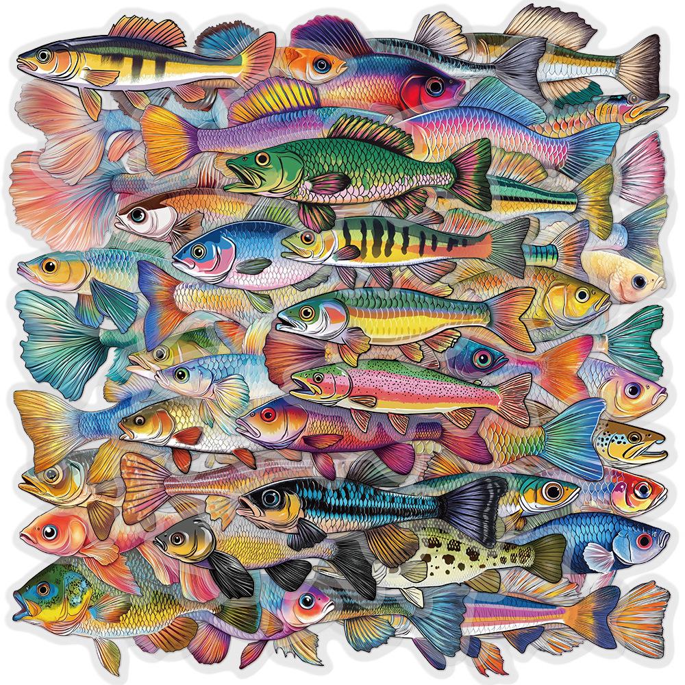 50 Ocean Creatures Fish Stickers - Creative Graffiti, Transparent PET, Waterproof for DIY Journals & Phone Cases