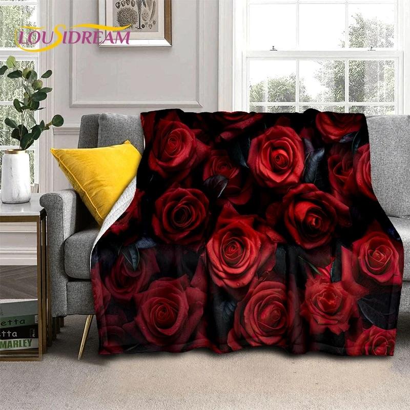 3D Rosenblumen Nordisch Romantische Weiche Decken, Warmhaltende Überwurfdecke Bequeme Decke für Picknick Betten Sofa Zuhause Schlafzimmer Geschenk