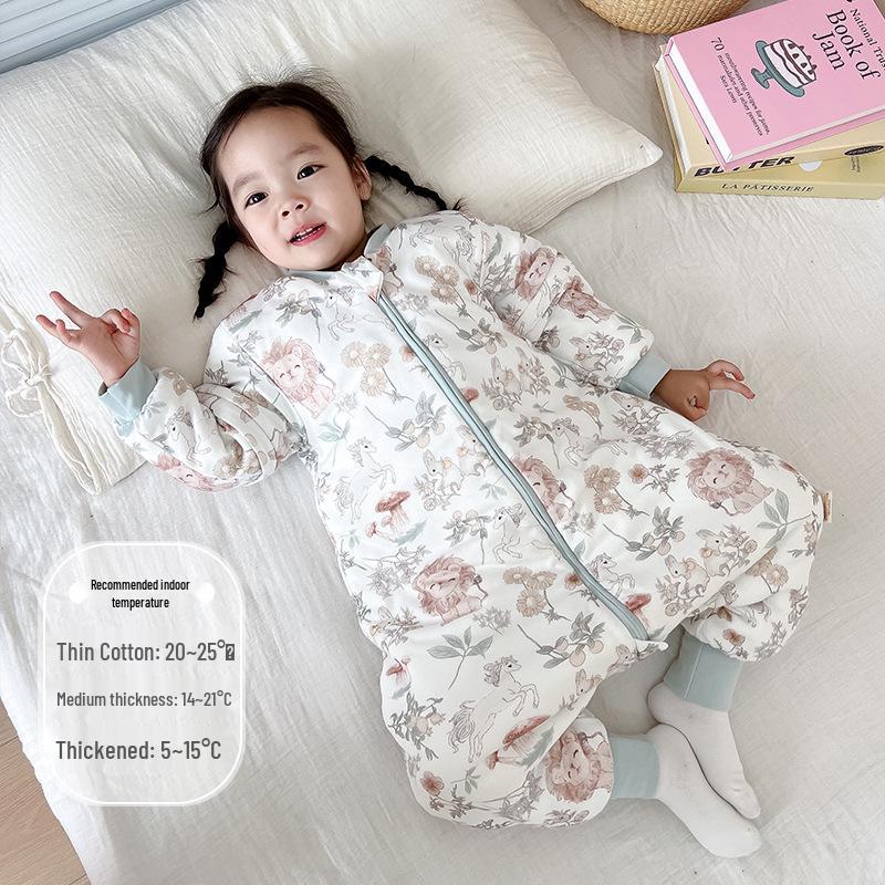All-Season Unisex Baby Sleeping Bag with Split-Leg and Detachable Sleeves - 100% Cotton, Constant Temperature 80 cm, Height 65-80 cm