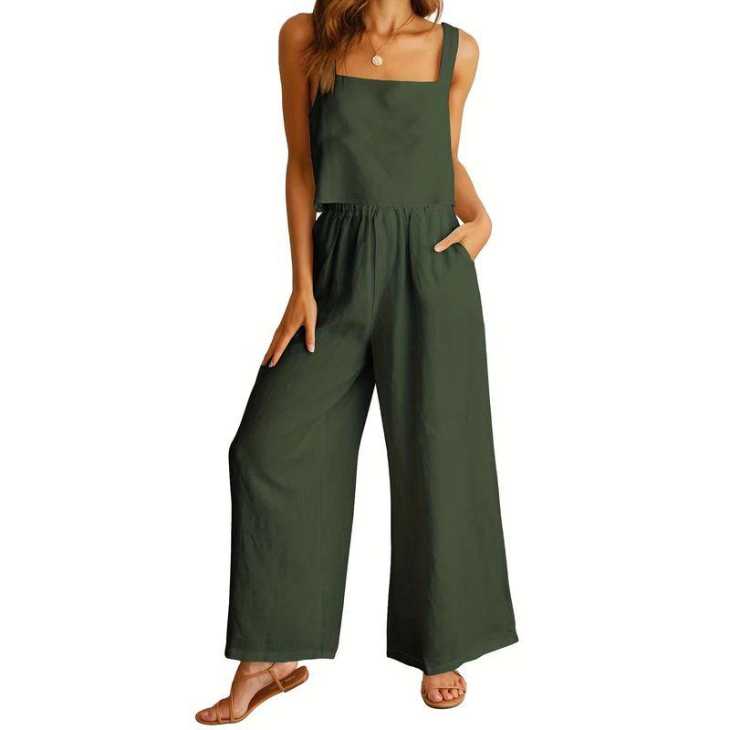 

Sleeveless Camisole Casual Pants Set Sleeveless Sling Casual Pants Suit Army Green S