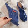 Dámské Slope Boty na podpatku Velká velikost 35-45 Sandál Pantofle Letní modely Denim Slope Pantofle Fish Mouth Neformální dámská obuv
