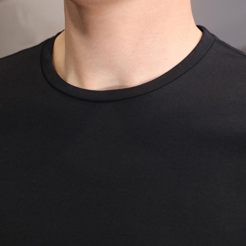Men's Short-Sleeve Ice Silk Crew Neck Slim-Fit T-Shirt, Summer Korean Style, White Solid Color.