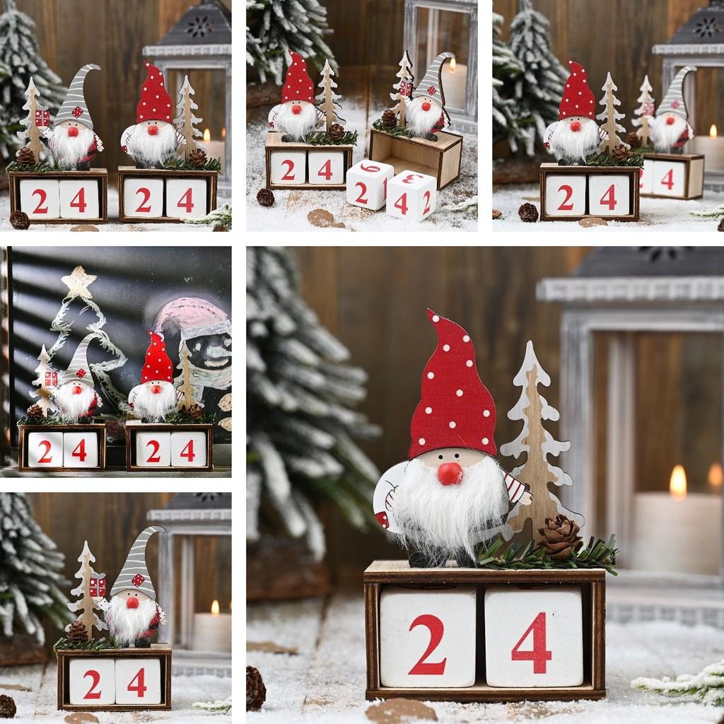 Charming Wooden Pinecone Advent Calendar Santa Figurine With Red Hat For Christmas Decor