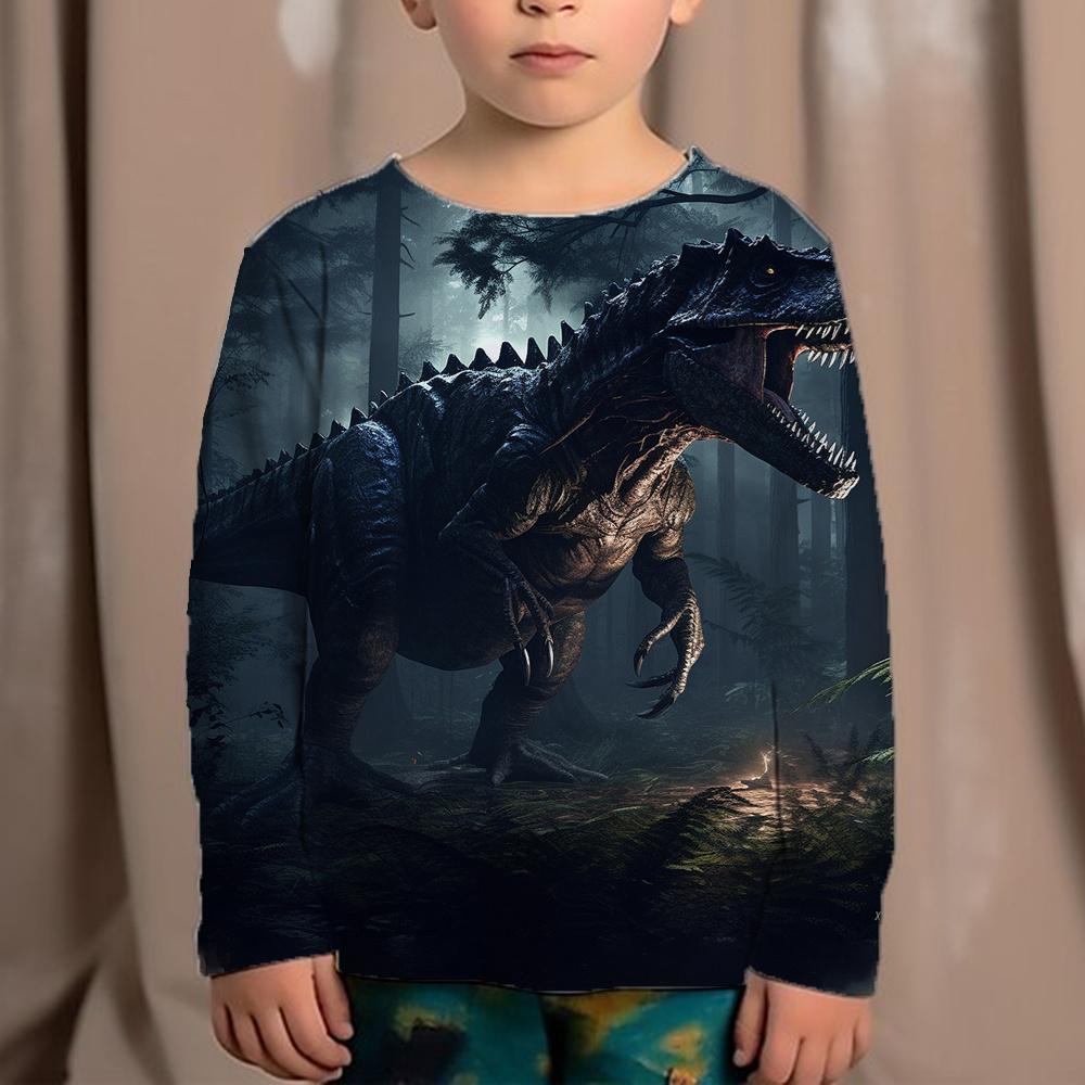 Korean Children's Clothing 2023 Kids Replica Brands 3d Print Animals Dinosaur Tops For Boys Fashion Autumn T-Shirt Full Sleeve